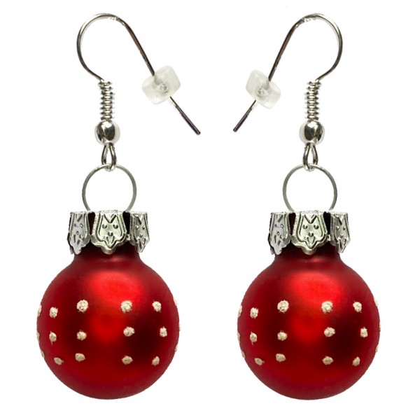 Weihnachtskugeln rot matt Ohrringe gepunktet dots Christbaumkugeln als Ohrhänger Glaskugeln