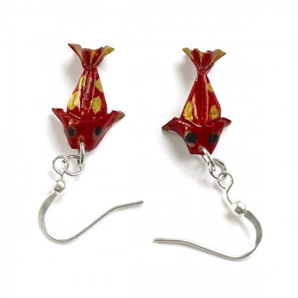 Origami Ohrhänger "Fisch" rot-goldene Ohrringe mit Fisch beschichtet handgefertigter Schmuck mit Koi