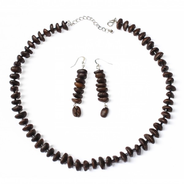 Set Kaffeebohnenschmuck "Haricot" Ohrringe und Halskette einzigartig und handgefertigt