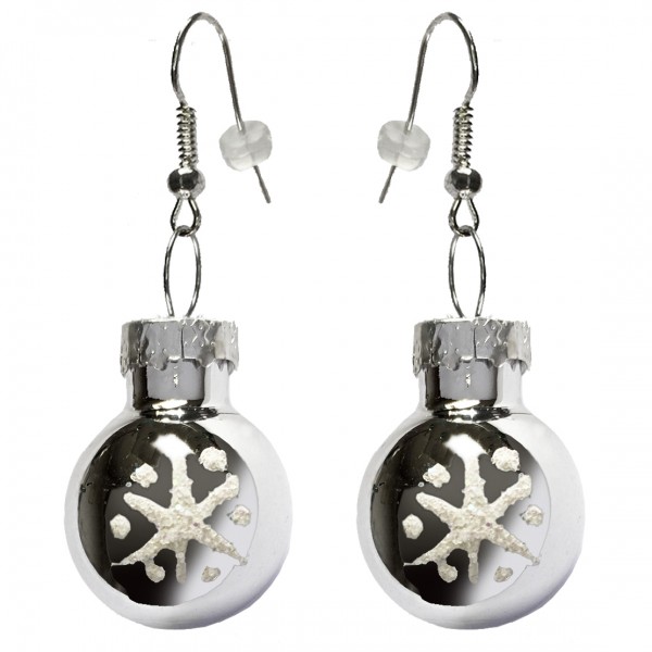 Mini Weihnachtskugeln silber Ohrringe mit Schneeflocke Christbaumkugeln als Ohrhänger Glaskugeln