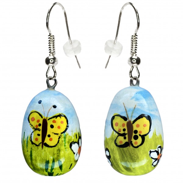 Mini Osterei Ohrringe mit Schmetterling Motiv Frühling Ohrhänger Holz Handarbeit Ostergeschenk