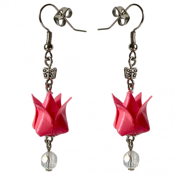Origami Ohrhänger "Tulpe" mit Perle handgefertigt gefaltet