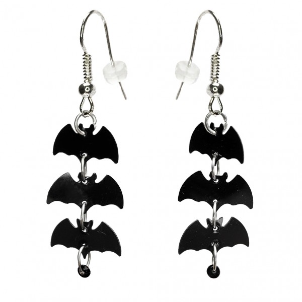 Halloween-Ohrringe Fledermaus mit schwarzer Perle Gothicschmuck Metalschmuck