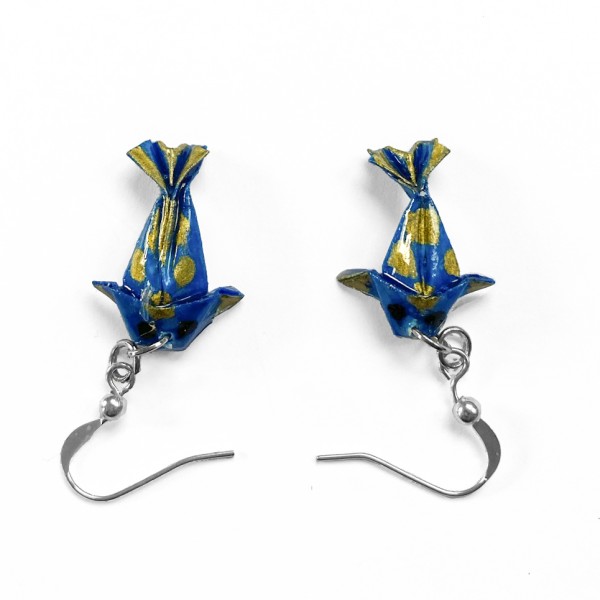 Origami Ohrhänger "Fisch" blau-goldene Ohrringe mit Fisch beschichtet handgefertigter Schmuck mit Koi