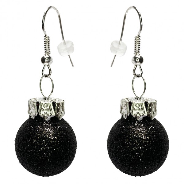 Mini Weihnachtskugeln schwarz glitzer Ohrringe Christbaumkugeln als Ohrhänger Glaskugeln Ohrschmuck