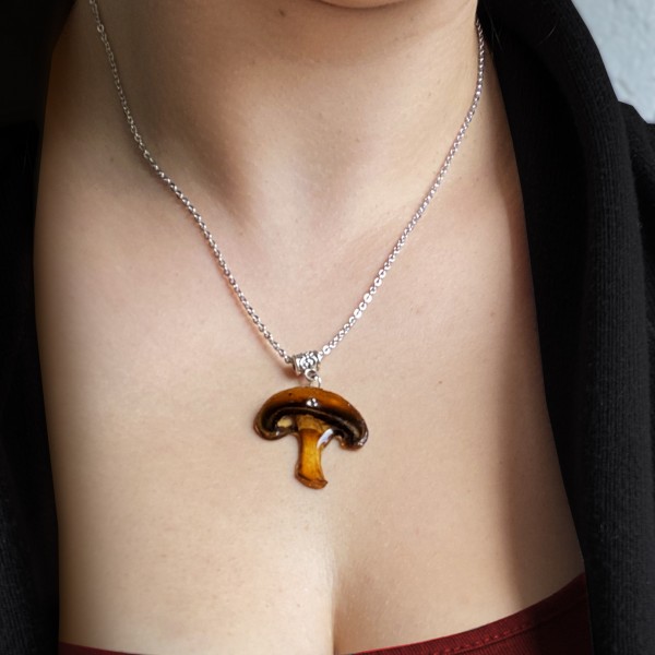 Pilz Halskette mit Zirkonia-Stein und echtem Pilz natürliche Halskette im Boho Hippie Style