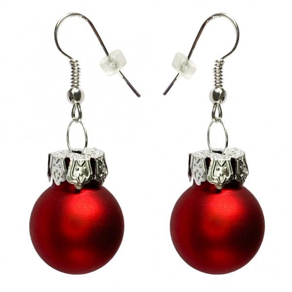 Weihnachtskugeln rot matt Ohrringe Christbaumkugeln als Ohrhänger Glaskugeln Ohrschmuck
