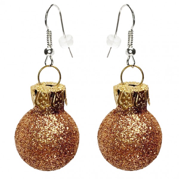 Mini Weihnachtskugeln kupfer glitzer Ohrringe Christbaumkugeln als Ohrhänger Glaskugeln Ohrschmuck