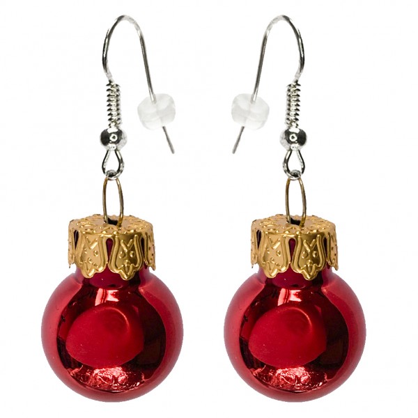 Mini Weihnachtskugeln rot glänzend Ohrringe Christbaumkugeln als Ohrhänger Glaskugeln Ohrschmuck