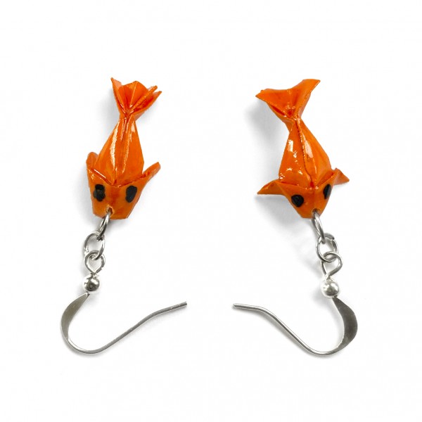 Origami Ohrhänger "Fisch" orangene Ohrringe mit Fisch beschichtet handgefertigter Schmuck mit Koi