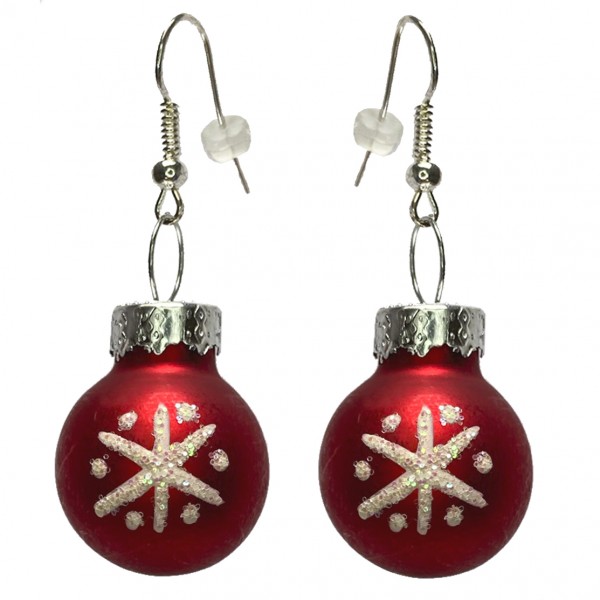 Mini Weihnachtskugeln rot matt Ohrringe mit Schneeflocke Christbaumkugeln als Ohrhänger Glaskugel