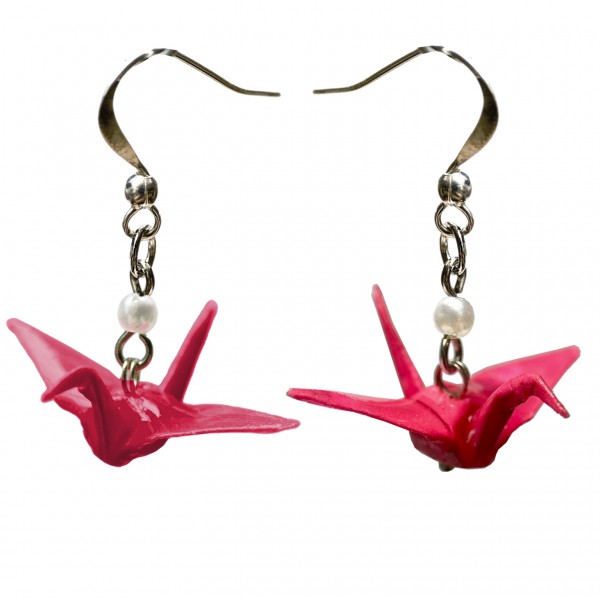 Origami Ohrhänger „Kranich“ in pink handgefertigte pinke Ohrringe mit Tiermotiv perfektes Geschenk