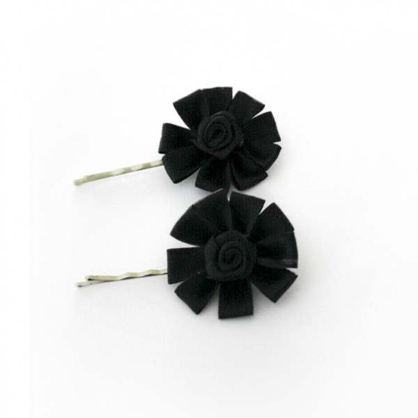 2 x Haarklammern schwarze Seidenblume "Rosen" Haarschmuck Trachtenschmuck Accessoire für Frisuren