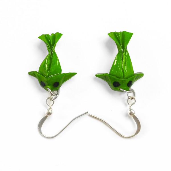 Origami Ohrhänger "Fisch" grüne Ohrringe mit Fisch beschichtet handgefertigter Schmuck mit Koi