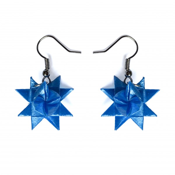 Origami Ohrhänger "Stern" perlmutt blau handgefertigt gefaltete Stern Ohrringe in Japan Anime Style