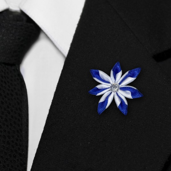 Boutonniere "weiß blaue Tracht" Knopflochblume Anstecknadel für Oktoberfest Anstecker Hochzeit
