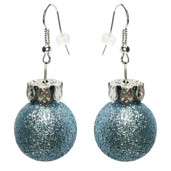 Mini Weihnachtskugeln hellblau glitzer Ohrringe Christbaumkugeln als Ohrhänger Glaskugeln Ohrschmuck