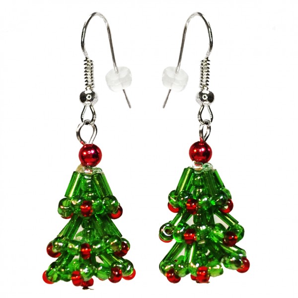 Mini Tannenbaum Ohrringe Grün Perlen Ohrhänger Weihnachten Heiligabend Silvester Handarbeit