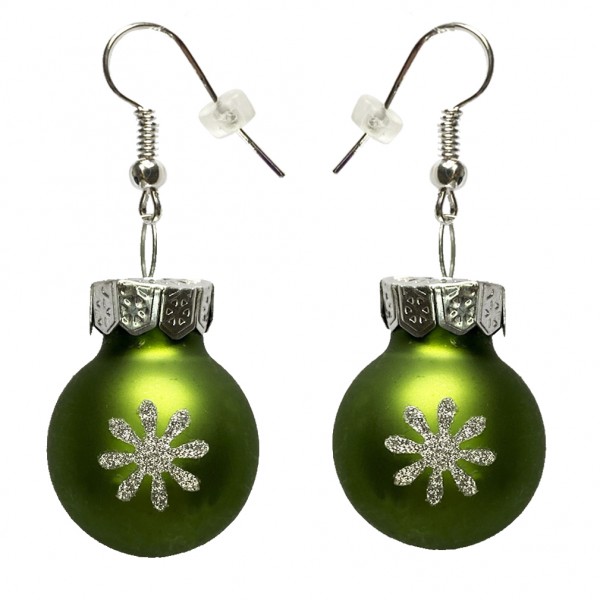 Mini Weihnachtskugeln grün matt Ohrringe mit Schneeflocke Christbaumkugeln als Ohrhänger Glaskugeln Ohrschmuck